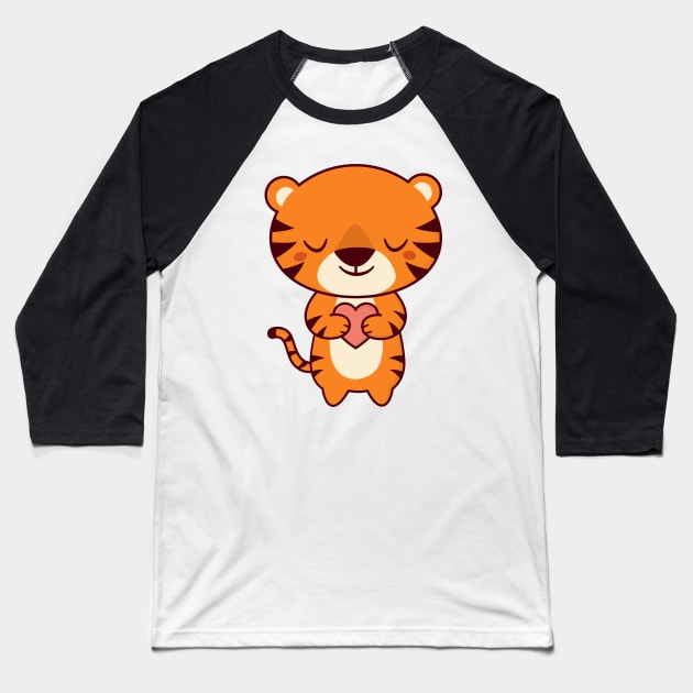Kawaii Cute Tiger With A Heart Baseball T-Shirt by happinessinatee